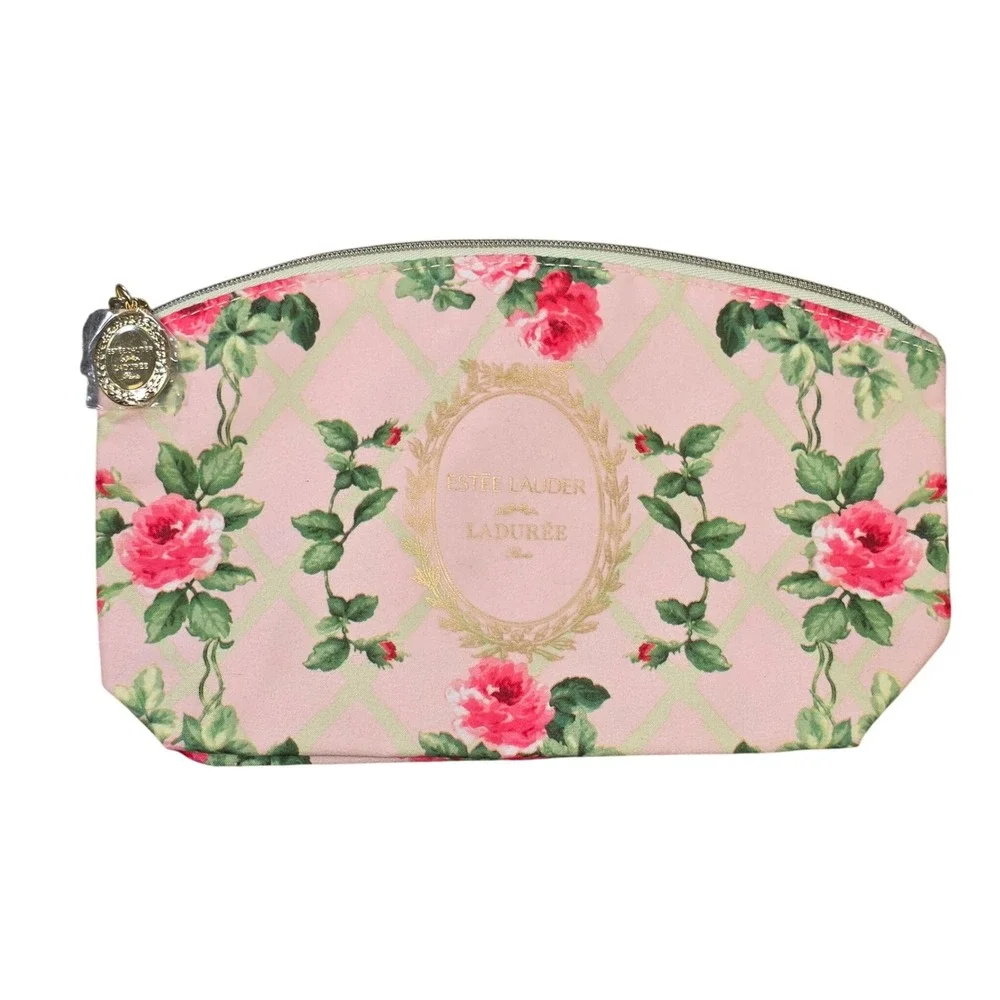 Estee Lauder Laduree Paris Floral Rose Makeup Bag Women's Pink Cosmetic Pouch
